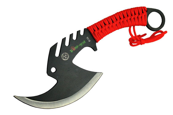 Zomb-War Tactical Full Tang Axe Black Stainless-Steel/Red Cord Wrap Handle w/Sheath 11.5