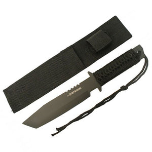 Black Fixed Blade Tanto Hunting Knife 11" Overall w/Sheath SKU 1738