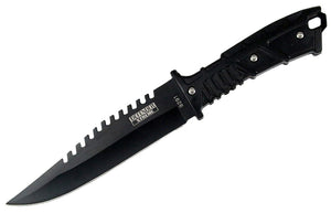 Defender-Extreme 11" Full Tang Hunting Knife w/Sheath Black Steel Serrated Spine Blade/Black Handle SKU 9291