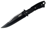 Defender-Extreme 11" Full Tang Hunting Knife w/Sheath Black Steel Serrated Spine Blade/Black Handle SKU 9291