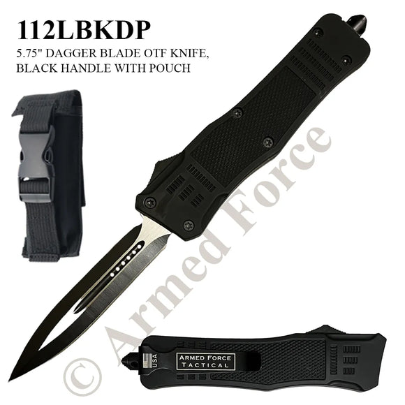 Armed Force Tactical OTF Knife Black Stainless Steel Blade & Handle SKU 112LBKDP