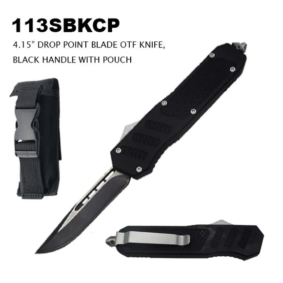 OTF Automatic Knife w/Sheath Black SS Blade/Black Zinc Alloy Handle SKU 113SBKCP