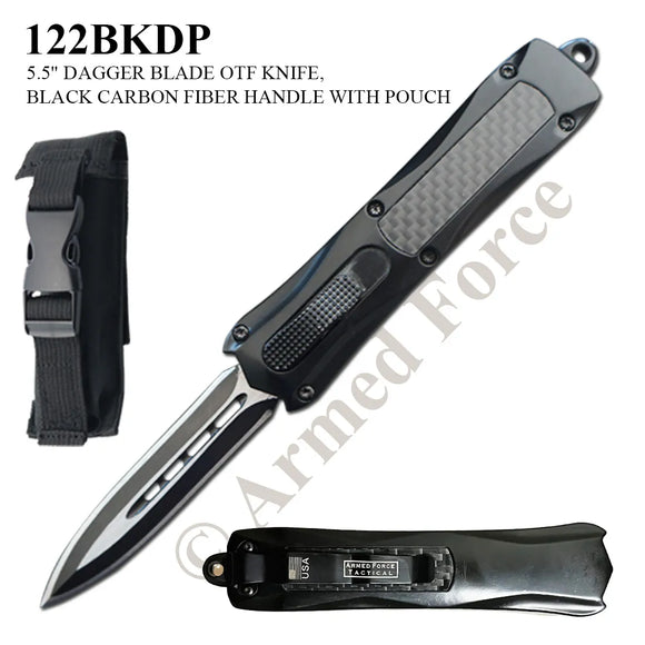 Armed Force Tactical OTF Stainless Steel Blade/Zinc Alloy Handle with Carbon Fiber Inserts SKU 122BKDP