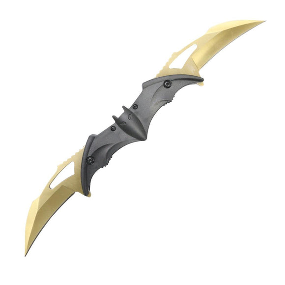 Bat Design Double Blade Folding Knife Gold SS Blade SKU 13002-GD