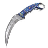 TheBoneEdge Hand Made Hunting Knife w/Leather Sheath comes with Fire Starter Damascus Steel Blade/Blue Wood Handle SKU 13133