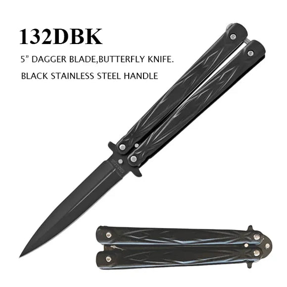 Butterfly Knife Black Dagger SS Blade/Black SS Handle SKU 132DBK