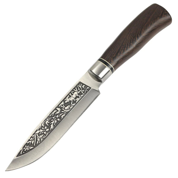 Engraved Design Fixed Blade Hunting Knife w/Sheath SKU 13371