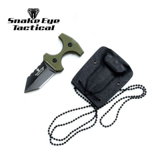 Snake Eye Tactical Neck Knife Black 3CR13 SS/Green G10 Handle SKU HK-132GN