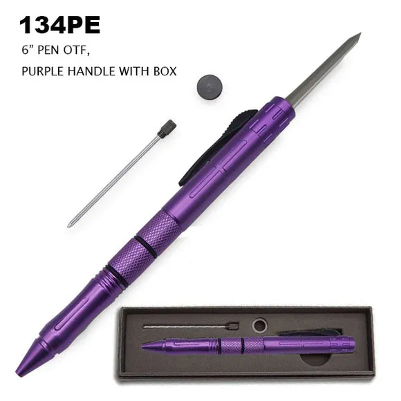 OTF Knife Pen Stainless Steel Blade/Purple Aluminum Handle SKU 134PE