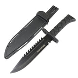 Hunt-Down Tactical Hunting Knife w/Sheath 13.5" Overall Black 3CR13 Stainless-Steel Blade/Black ABS Handle