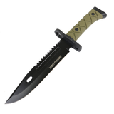 Hunt-Down Tactical Hunting Knife w/Sheath 13.5" Overall Black 3CR13 Stainless-Steel Blade/OD Green ABS Handle SKU 13580
