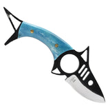 TheBoneEdge Fish Shape Skinner Knife w/Leather Sheath Stainless-Steel Blade/Blue Bone Handle SKU 14591