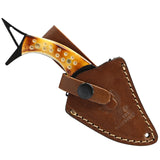 TheBoneEdge Fish Shape Skinner Knife w/Leather Sheath Stainless-Steel Blade/Burn Bone Handle SKU 14592