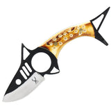 TheBoneEdge Fish Shape Skinner Knife w/Leather Sheath Stainless-Steel Blade/Burn Bone Handle SKU 14592