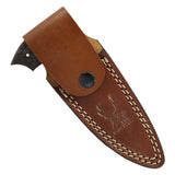 TheBoneEdge Hand Made Hunting Knife w/Leather Sheath 6" Overall Damascus Steel Blade/White & Brown Resin Handle SKU 14610