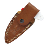 TheBoneEdge Hand Made Hunting Knife w/Leather Sheath 6" Overall Damascus Steel Blade/Red & White Resin Handle SKU 14611