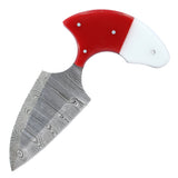 TheBoneEdge Hand Made Hunting Knife w/Leather Sheath 6" Overall Damascus Steel Blade/Red & White Resin Handle SKU 14611