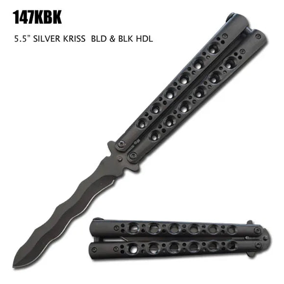 Butterfly Knife with Kriss Blade Black/Black Stainless Steel SKU 147KBK