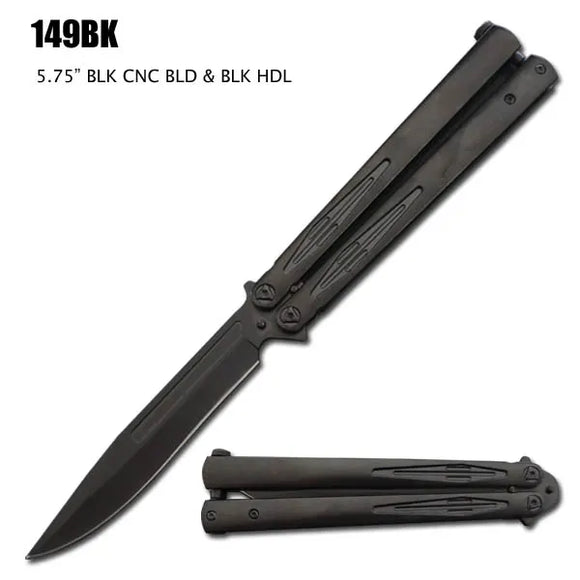 Butterfly Knife Black CNC Stainless Steel Blade & Handle 10.15