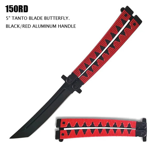 Butterfly Knife Tanto Stainless Steel/Black & Red Aluminum SKU 150RD