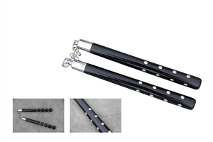 Black Round Nunchaku with Chrome Studs 12" SKU SE-1001ST