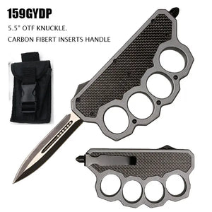 OTF Automatic Knuckles Knife Stainless Steel Blade/Gray Handle Carbon Fiber Inserts SKU 159GYPD