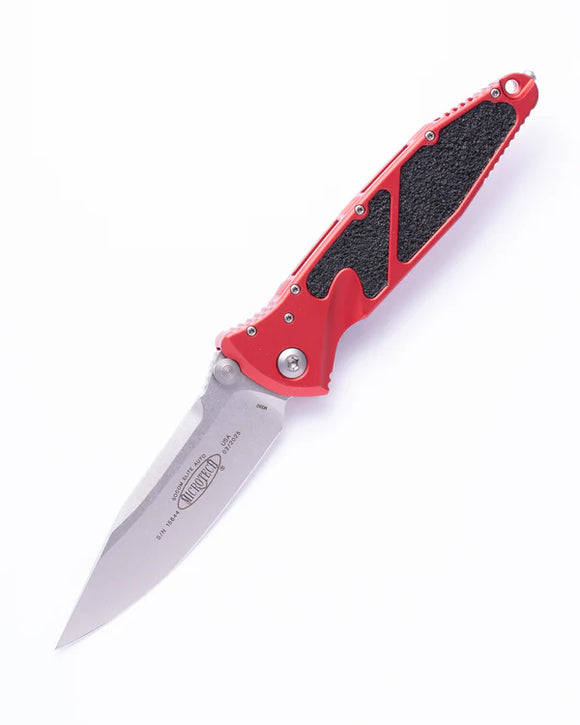 Microtech Socom Elite Folding Knife Single Edge Stainless-Steel Stonewash Blade/Red Aluminum Handle with Black Textured Inlays SKU 160-10RD
