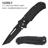 Automatic Knife with Safety Lock Black 440C Stainless-Steel Tanto Blade/Black Aluminum Handle SKU 162BKT