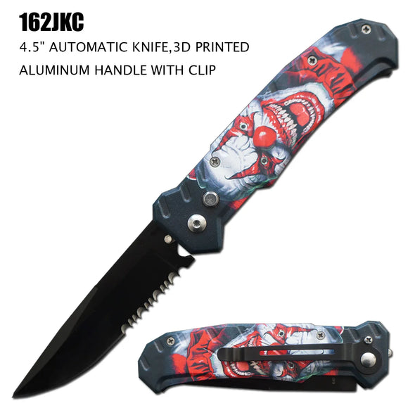 Automatic Knife w/Safety Lock 420C SS Blade Serr. /3D Print Joker Aum. Handle SKU 162JKC