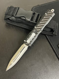 Armed Force Tactical OTF Knife w/Sheath Stainless-Steel Dagger Blade/Black Zinc Alloy with Carbon Fiber Inserts SKU 167BSCF