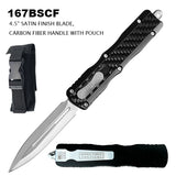 Armed Force Tactical OTF Knife w/Sheath Stainless-Steel Dagger Blade/Black Zinc Alloy with Carbon Fiber Inserts SKU 167BSCF