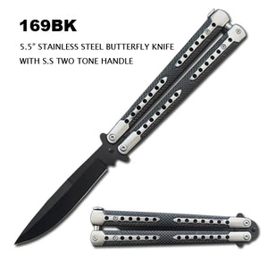 Butterfly Knife Black Stainless Steel/Two-Tone Handle 9.25" Overall SKU 169BK