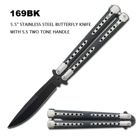 Butterfly Knife Black Stainless Steel/Two-Tone Handle 9.25