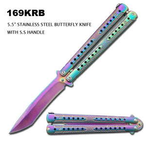 Butterfly Knife Rainbow Stainless Steel/Rainbow Handle 9.25" Overall SKU 169KRB