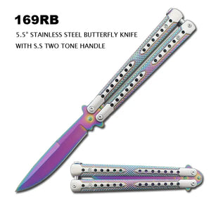 Butterfly Knife Rainbow Stainless Steel/Two-Tone Handle 9.25"Overall SKU 169RB