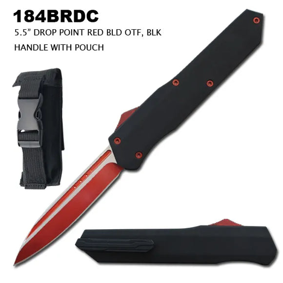 Large Side Switch OTF Knife w/Sheath Red Stainless-Steel Blade/Black Handle SKU 184BRDC