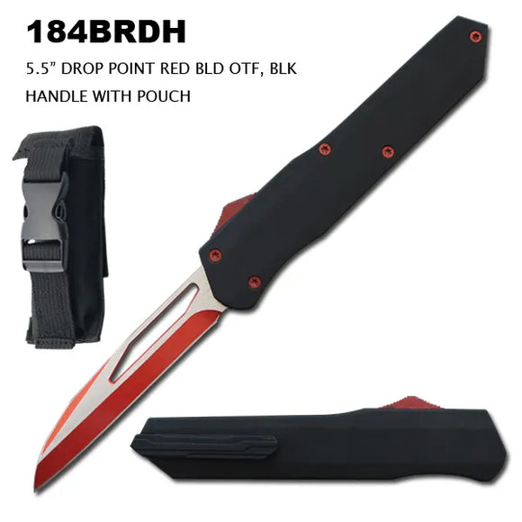 Large Side Switch OTF Knife w/Sheath Red & Silver Stainless-Steel Blade/Black Handle SKU 184BRDH