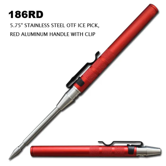 OTF Automatic Icepick Stainless Steel/Red Aluminum Handle SKU 186RD