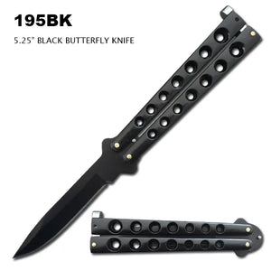Butterfly Knife Black Stainless Steel Blade & Handle 8.75" Overall SKU 195BK
