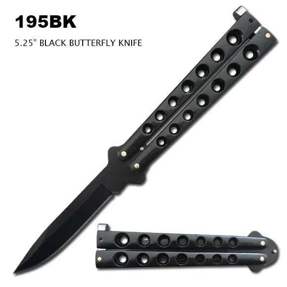Butterfly Knife Black Stainless Steel Blade & Handle 8.75