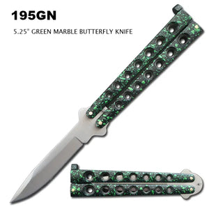 Butterfly Knife Stainless Steel/Green Marble Handle 8.75" Overall SKU 195GN