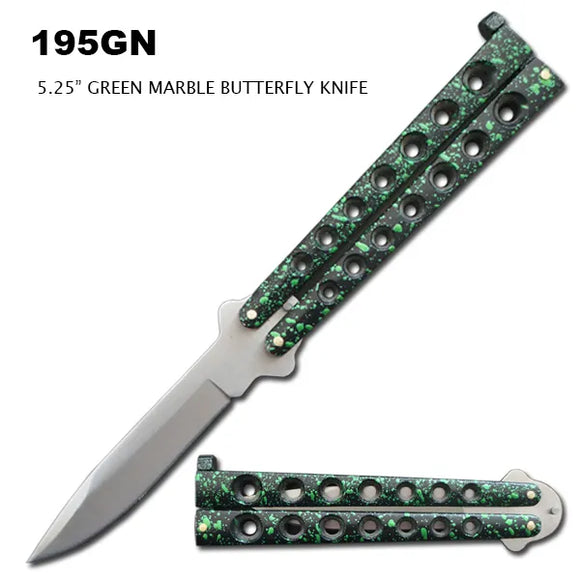 Butterfly Knife Stainless Steel/Green Marble Handle 8.75