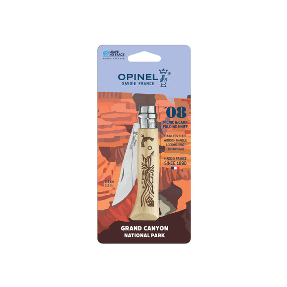 Opinel No. 8 National Parks Collection Folding Knife (Grand Canyon) Stainless-Steel Blade/Beechwood Handle SKU 003245