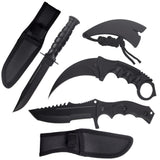3 Piece Set Fixed Blade Knives w/Sheaths 7.5"- 8.5" Black Stainless-Steel Blades/Black ABS Handles SKU 20-099BK3