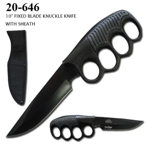 ElitEdge Fixed Blade Knife Black Stainless Steel Blade/ Black Zinc Alloy Knuckles Handle with Sheath SKU 20-646