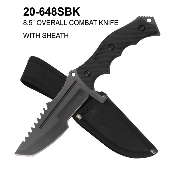 Fixed Blade Tactical Knife w/Sheath Black Tanto SS Blade/Black ABS Handle SKU 20-648SBK