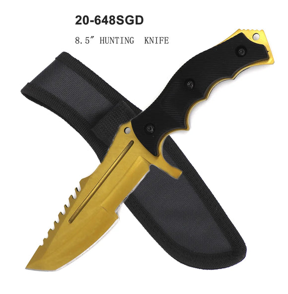 Fixed Blade Tactical Knife w/Sheath Gold Tanto SS Blade/Black ABS Handle SKU 20-648SGD