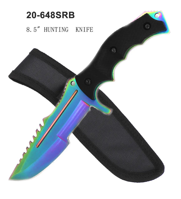 Fixed Blade Tactical Knife w/Sheath Rainbow Tanto SS Blade/Black ABS Handle SKU 20-648SRB