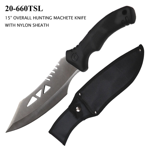 Fixed Blade Bowie Machete Knife SS Blade/Black Rubber Handle SKU 20-660TSL