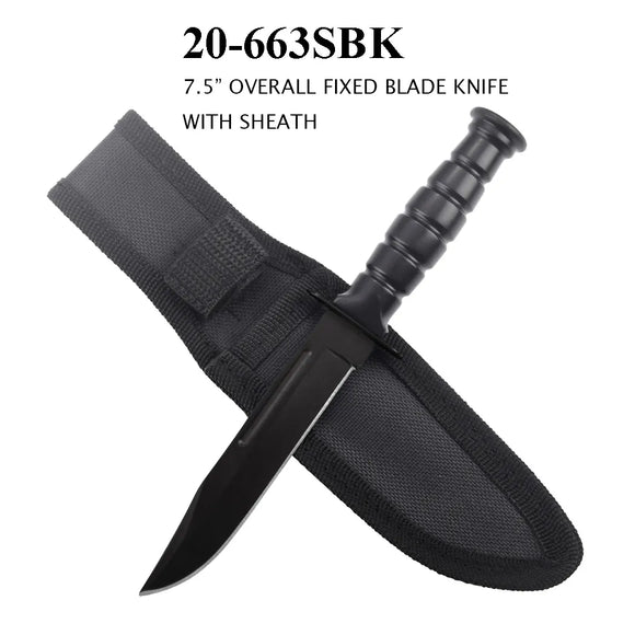 Fixed Blade Combat Knife w/Sheath Black SS Blade/Black ABS Handle SKU 20-663SBK